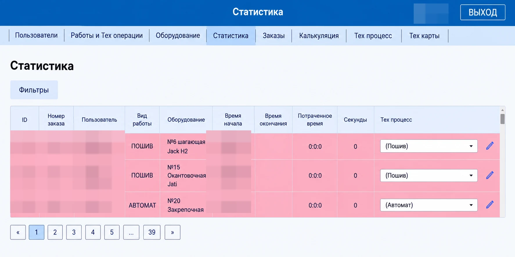 Интерфейс собственной системы контроля и статистики
